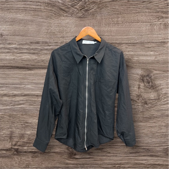 Proenza Schouler White Label Full Zip Shirt Black Size 8 Minimalist - Picture 1 of 4